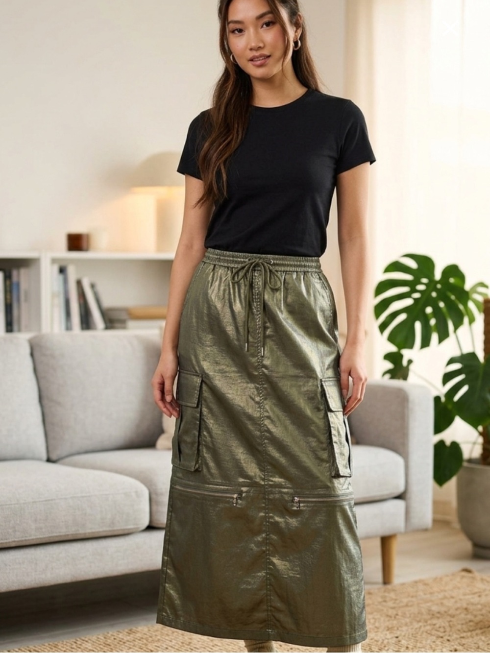 Blue Asphalt Olive Green Maxi Skirt with Utility Pocket